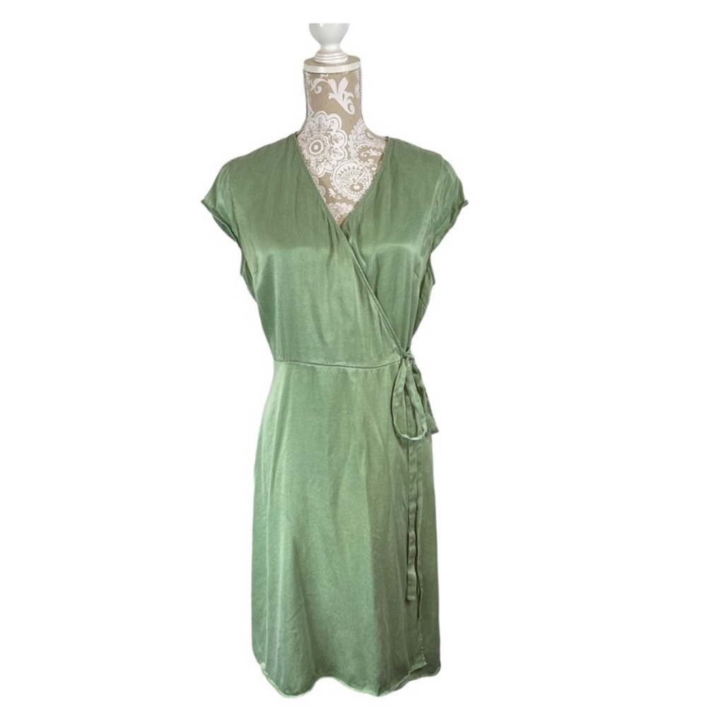 Los Angeles Atelier & Other Stories Womens Green Satin Silky Wrap Dress US 12